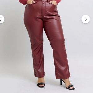 NWT Judy Blue High Waist Tummy Control Red Faux Leather Straight Leg Pants